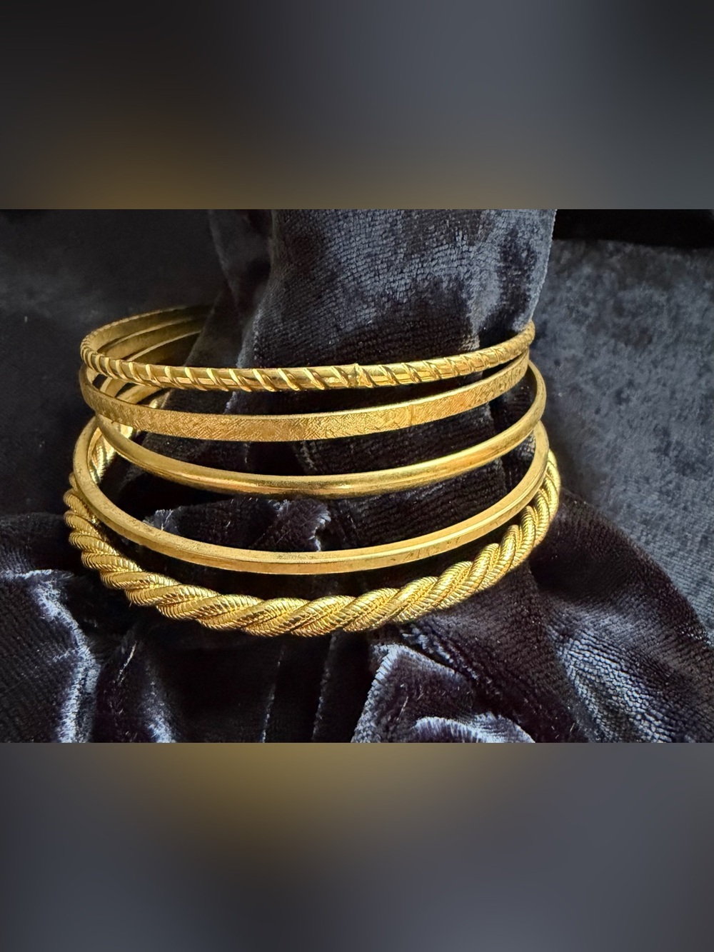 Gold-Tone Multi-Texture Stackable Bangle Bracelet Set - Women Jewelry